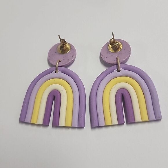 Purple Yellow Rainbow Dangle Earrings Womens Jewelry - Picture 2 of 2